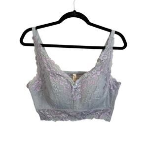 Rhonda Shear Balconette Lace Bra Full Coverage 2X Plus Gray Floral Lingerie NWT